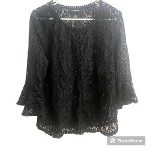 Vintage Liz‎ Claiborne Black Lace Bell Sleeve Blouse Large Whimsigothic